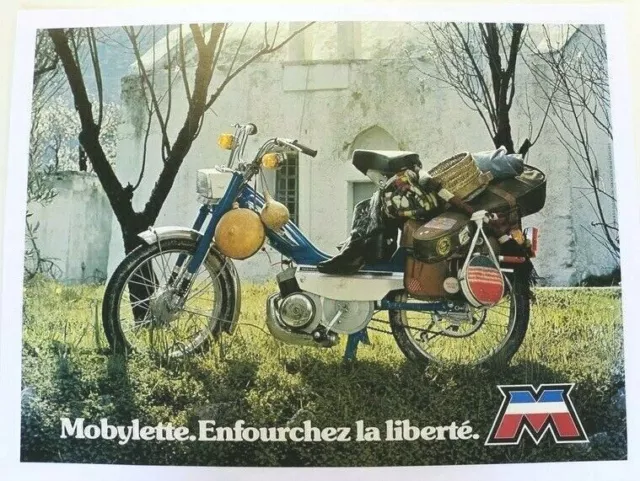 AFFICHE MOTOBECANE MOBYLETTE MOB BLEUE 1970 seventies flower power psychédélic