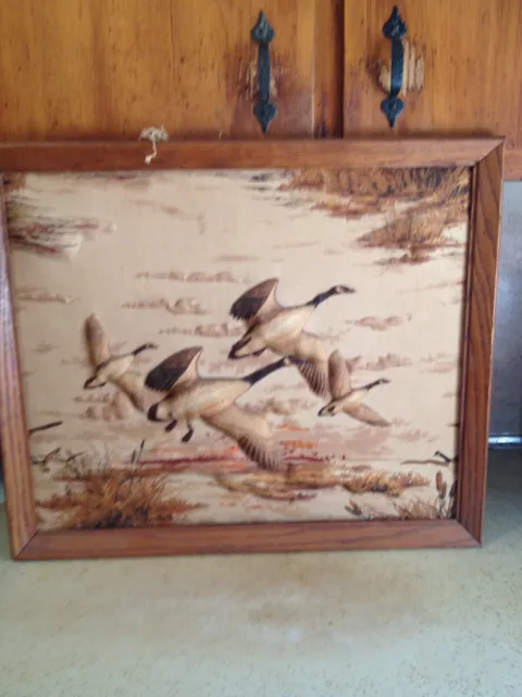 Trapunto framed picture - geese--cloth picture.