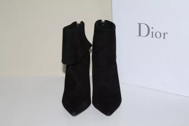 New  sz 10 / 40 Christian Dior Black Suede Pointed Toe Ankle Bootie Heel Shoes 3