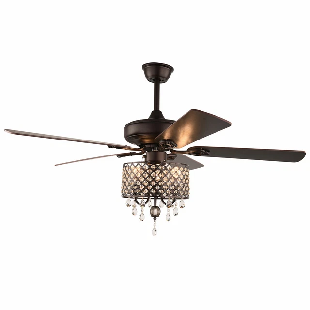 52" Chandelier Crystal Ceiling Fan Light with 5 Wood Blades For Indoor Lighting