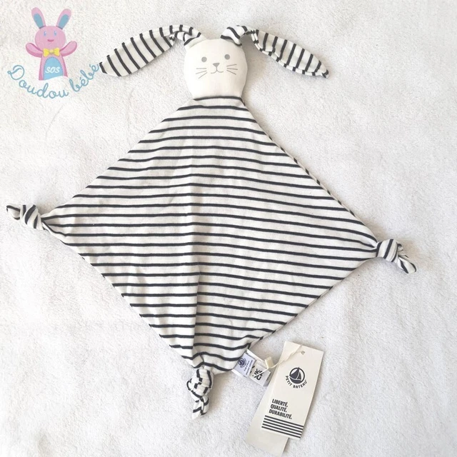 NEUF - Doudou plat Lapin tissu coton rayé bleu blanc PETIT BATEAU (3 dispos)