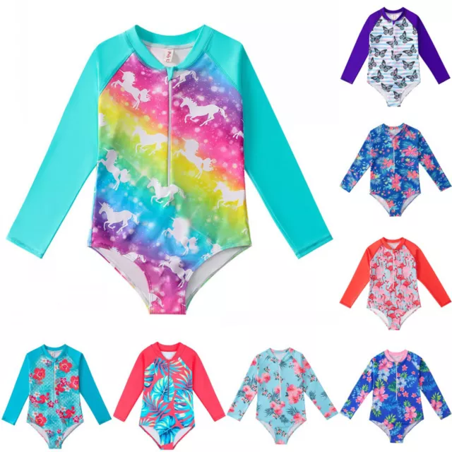 Kids Girls One Piece Unicorn Wetsuit UPF50+UV Surfing Swimming Swimwear Costume