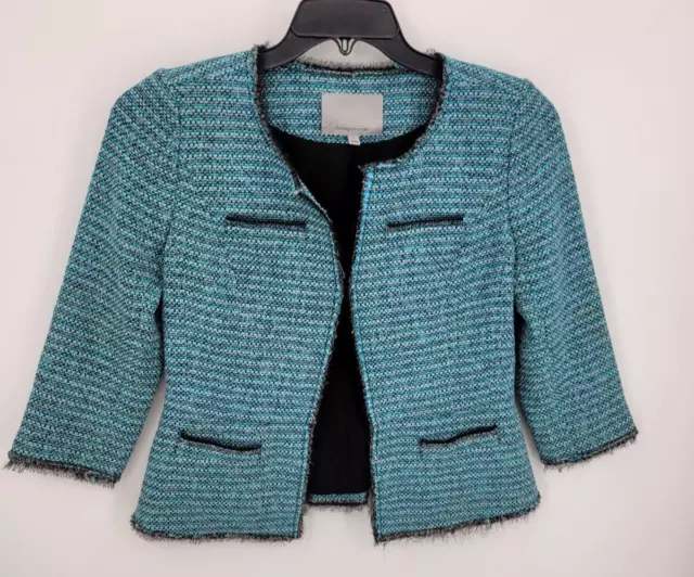 Classiques Entier Jacket Womens Small Blue Black Tweed Open Front Career Blazer