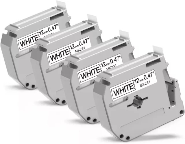 4PK M-K231 M231 Fit For Brother P-Touch Label Tape 12mm White PT-65 PT-85 PT-70