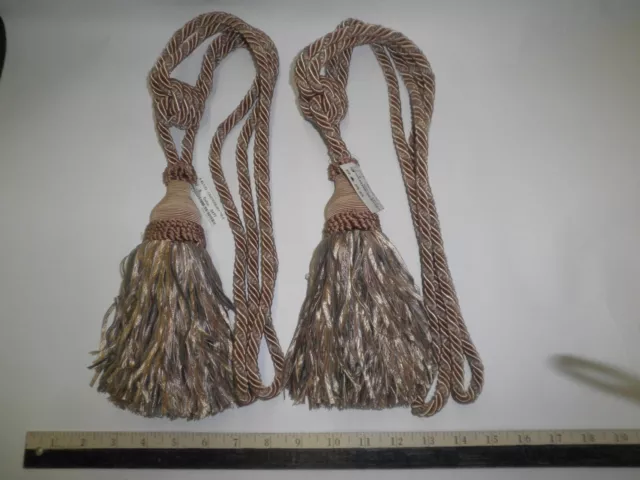 2 Elegant Drapery RIBBON TIE-BACKS 7 3/4" Tassel TAN/BEIGE Curtain Trim W3477