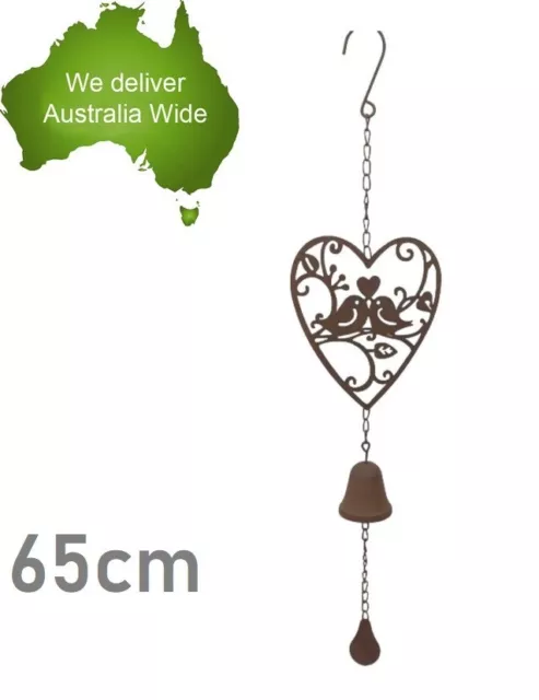 65cm Metal Love Birds Heart Bell Cast Iron Harmonious Wind Chime Garden Hanging