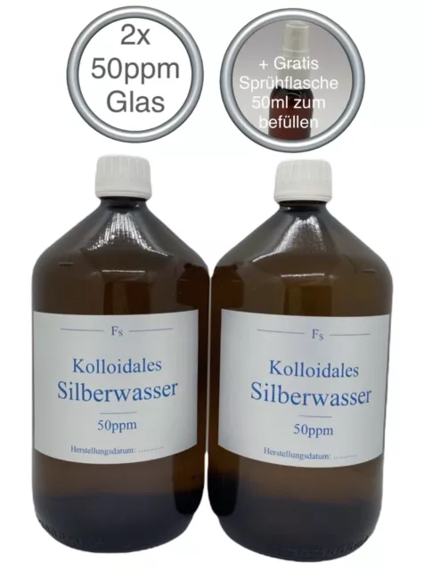 2 x Kolloidales Silberwasser 1000ml, 50ppm, hochrein, hochkonzentriert, frisch!!
