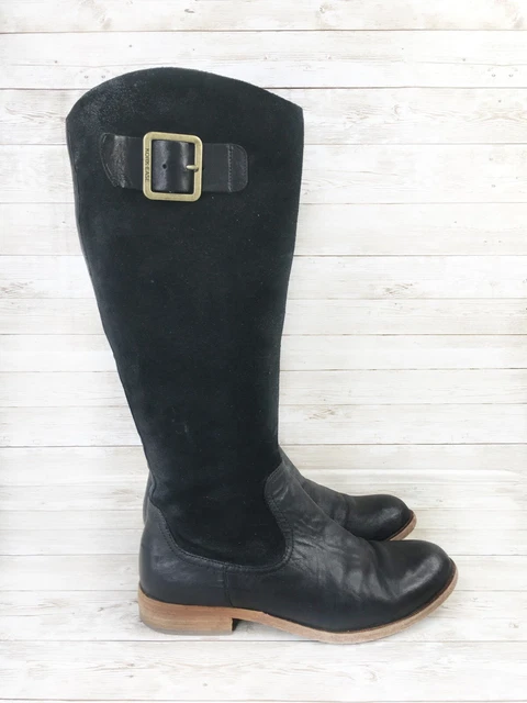 KORK EASE BOOT Womens 7M Rue Tall Riding Buckle Black Suede