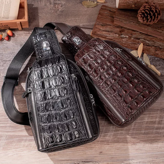 Handcrafted Nile Crocodile Skin Leather Mens Luxury Crossbody bag Sling Backpack