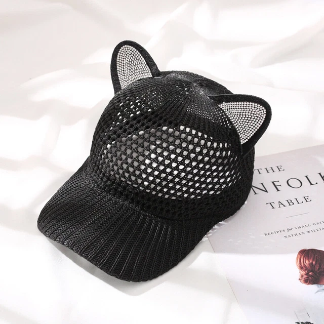 Cute cat ear hat baseball cap female white tide hollow breathable duck tongue