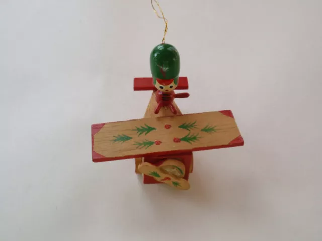 Vintage Handcrafted Hand Painted Wood Wooden Airplane Pilot Xmas Ornament Rustic 3