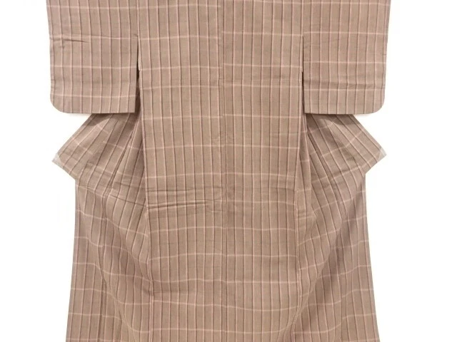 6830681: Japanese Kimono / Antique Kimono / Tsumugi / Woven Grid