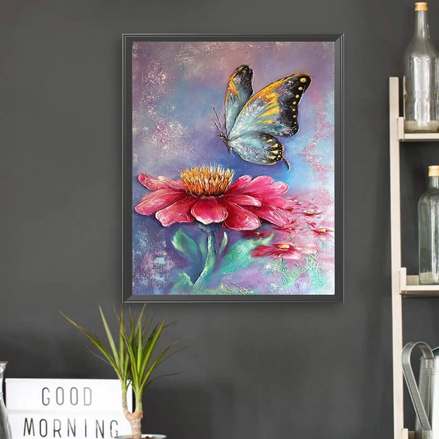 NUOVO KIT DIPINTO per numeri su tela fai da te olio arte farfalla rosa