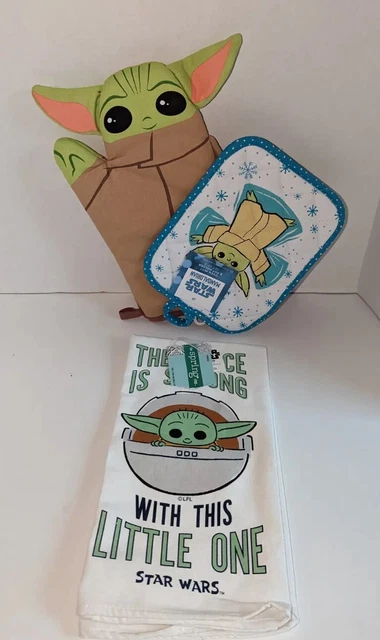 Star Wars Mandalorian The Child Grogu Kitchen towel & Pot Holders NWT