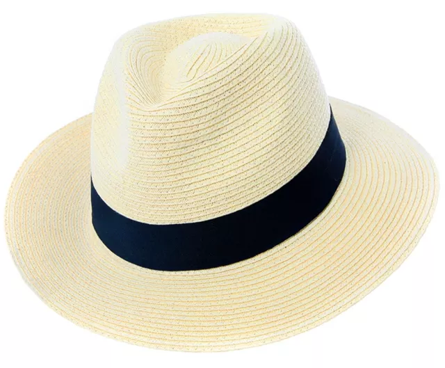 Mens or Womens Straw Fedora Hat Crushable Wide Brim Panama Hat Trilby Summer Cap