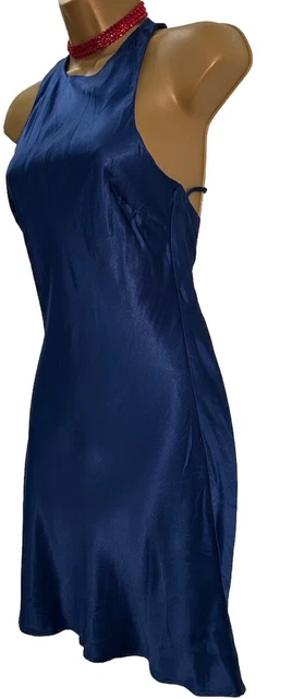 BNWT ZARA Royal blue Viscose satin Bias Cut strap backless slip dress UK XS  22.54 - PicClick UK