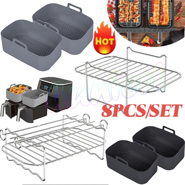 8PCS AIR FRYER Rack & Grills Steel Baking Pot Dual Basket Accessories