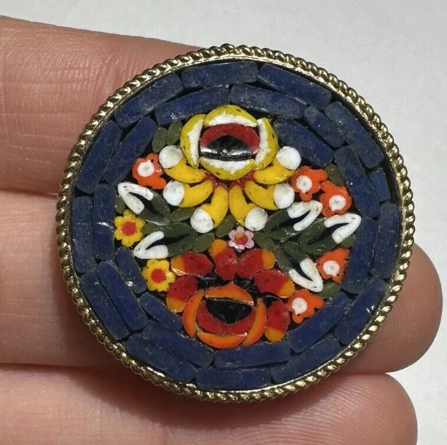 Broche Florale Italienne Micro Mosaïque Vintage Attrayante c