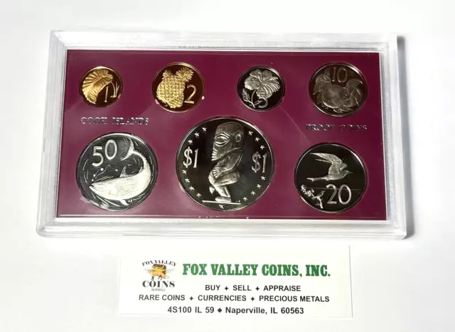 1972 Cook Islands 7-Coin Proof Set With Famous Doodle Dollar In Ogp!
