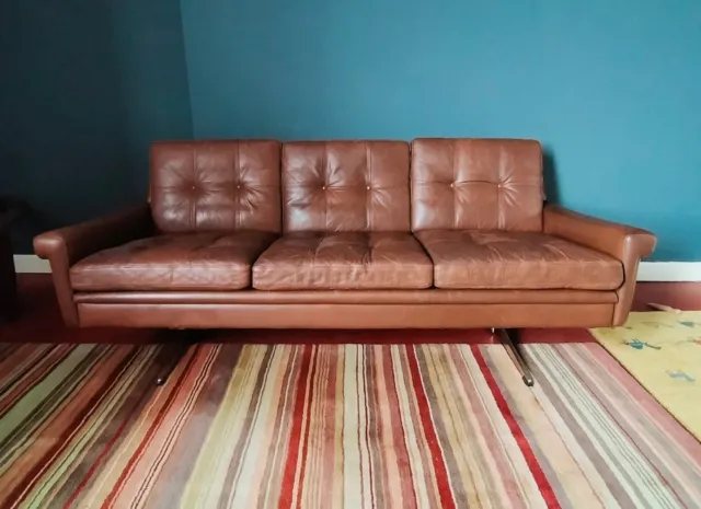 Vintage Danish 60's/70's Retro Tan Leather Sofa SVEND SKIPPER Great Condition  