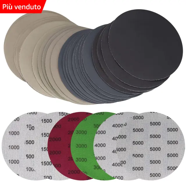 30 Dischi Abrasivi Rotondi per Legno/Metallo Grana 1000/1500/2000/3000/4000/5000