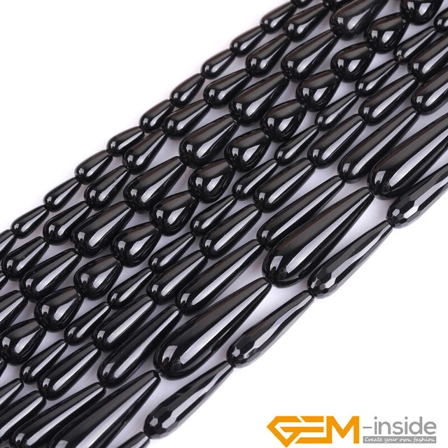 AA Natural Teardrop Black Agate Onyx Gemstone Loose Beads For Jewelry Making 15"