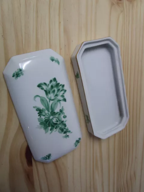 Herend Victoria Decorative Oblong Box Lid Porcelain green floral 3