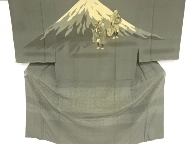 82961# Japanese Kimono / Antique Mens Juban / Mt. Fuji & People In The Past