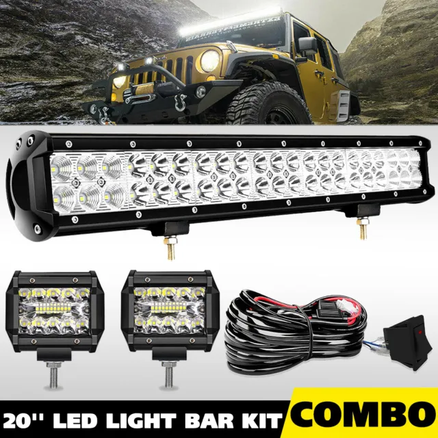 20inch LED Light Bar Combo w/Wiring +2x4" Pods Combo For Jeep Truck SUV ATV 22"