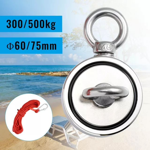 Double Side Neodymium 300/500kg Strong Magnet  Fishing Metal Detector 10m Rope