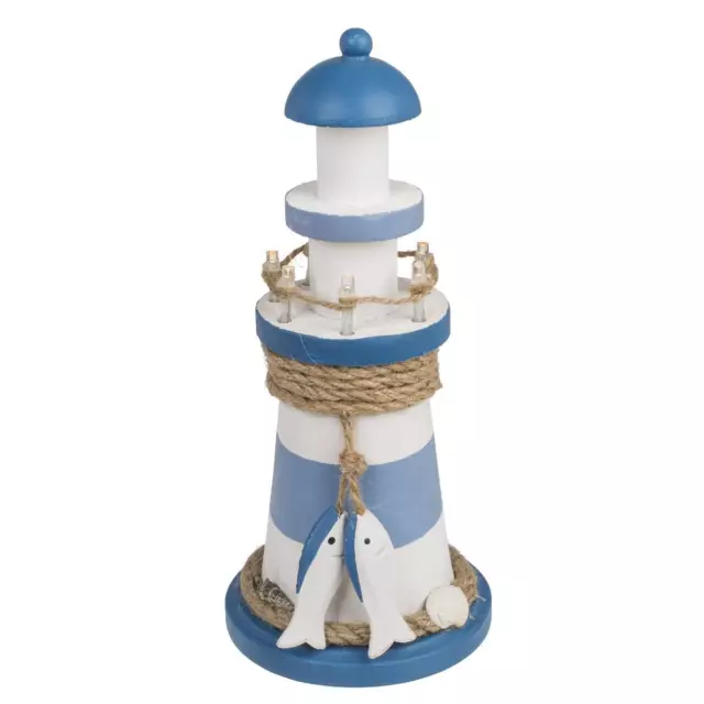 Deko Holz Leuchtturm 22 x10 cm LED maritim Shabby Licht Leuchte Lampe beleuchtet