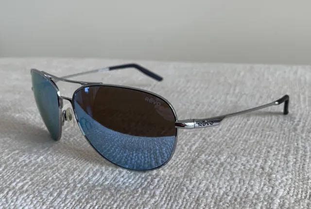 Revo Windspeed Sunglasses RE3087 03BL Silver Tone Blue Polarized Lens Made Italy