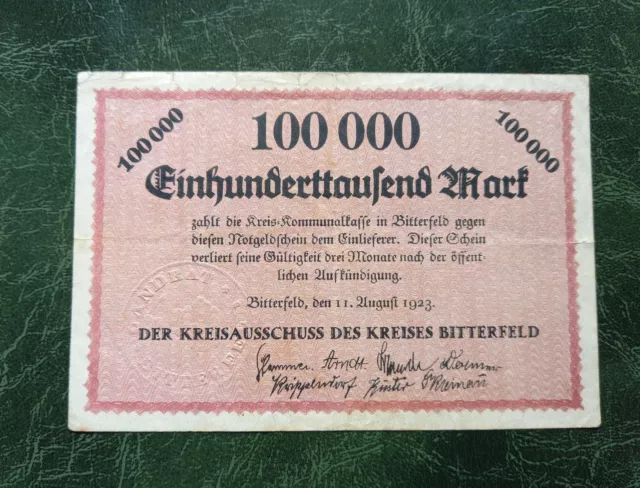 DEUTSCHLAND 100000 Mark Banknote Bitterfeld 1923 Notgeld