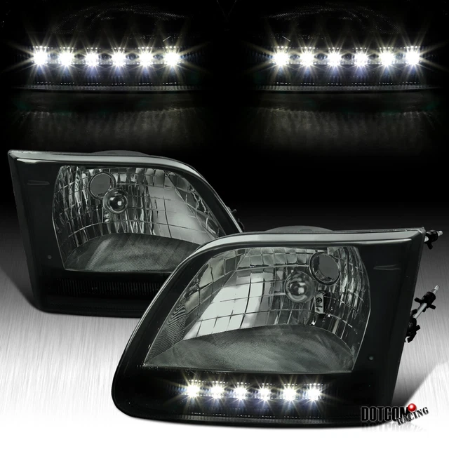 Fit Ford 1997-2003 F150 F-150 Pickup Smoke LED Headlights Head Lamps Left+Right