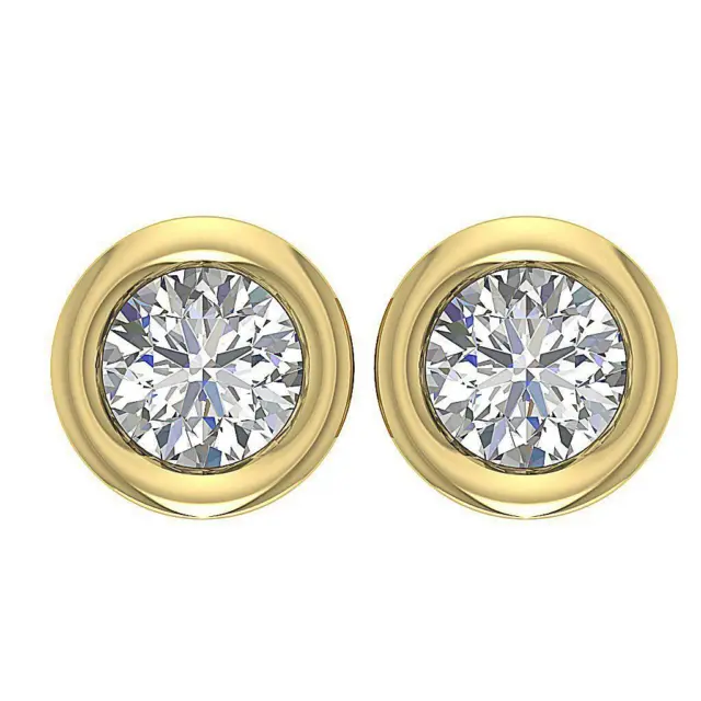 Solitaire Studs Earrings SI1 G 0.65 Ct Natural Diamond Bezel Set 14K Yellow Gold