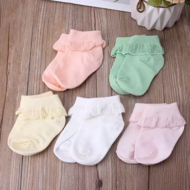 5 Pairs/lot Cute Baby Girl Cotton Ruffle Socks Newborn Breathable Princess Lace