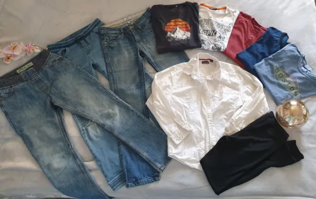10 Teile Jungen Paket Bekleidungspaket Jeans Shirt Langarmshirt Hemd Gr. 152-164