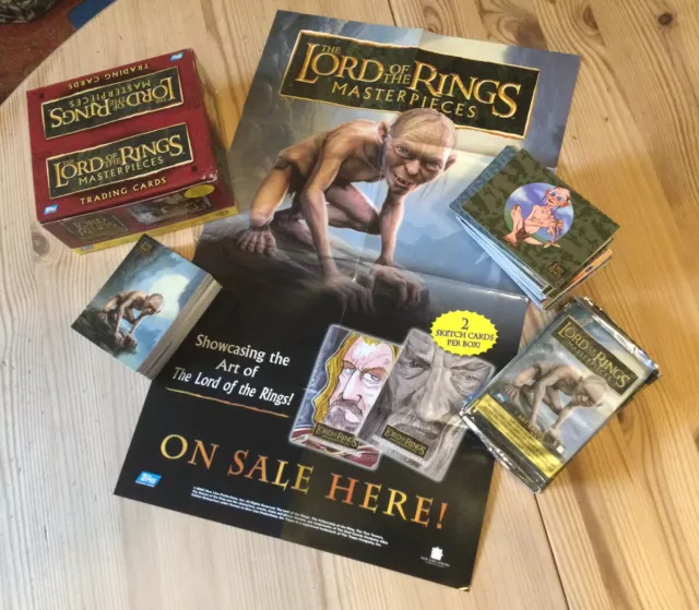 Topps-LOTR Masterpieces Trading Cards-Full Set 90 + wrappers, Box & Sale Poster