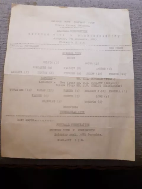 Swindon Town Reserves v Birmingham City Res programme.  7/12/1963