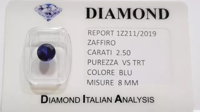 ZAFFIRO BLU ROUND 2.50 CARATI in BLISTER CERTIFICATO