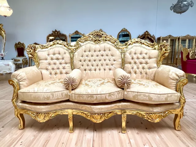 French Louis Style Sofa Set in Gold Finish Antique Baroque Style Sofa Set Gold 3