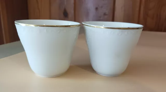 2 White Porcelain China Embossed Demitasse Cups White with Gold Trim 3