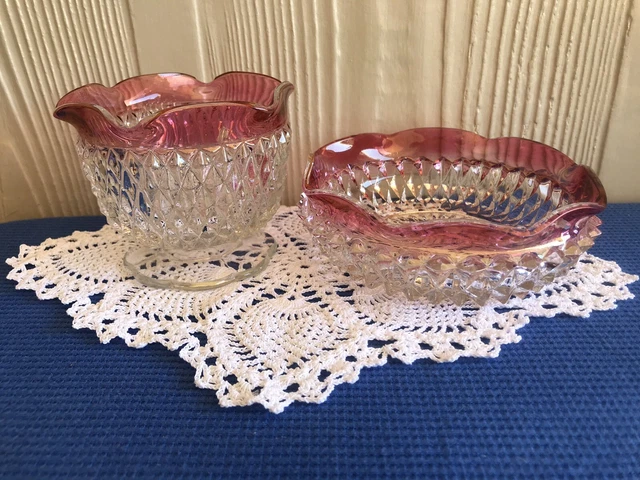 VINTAGE“INDIANA GLASS RUBY FLASH DIAMOND POINT” Ruby Rimmed Bowls. $40. ...