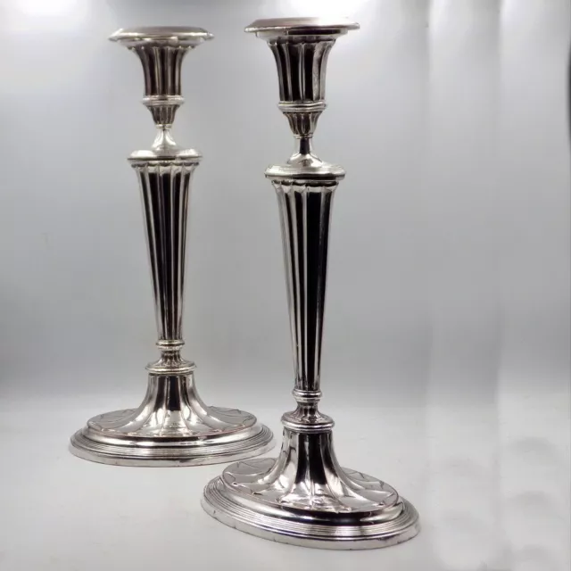 FINE QUALITY Pair of Adam Style Sheffield Plate GEORGIAN CANDLESTICKS