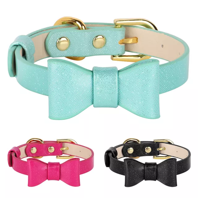 Soft Leather Pet Dog Collar with Cute Bow Tie Luxury Puppy Cat Small Dogs Yorkie