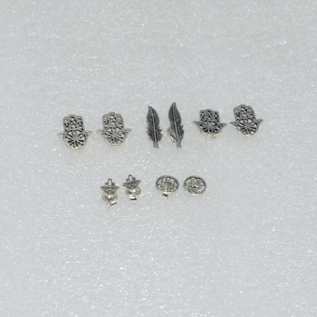 WHOLESALE 5PR 925 SOLID STERLING SILVER PLAIN HAMSA HAND STUD EARRING LOT j851