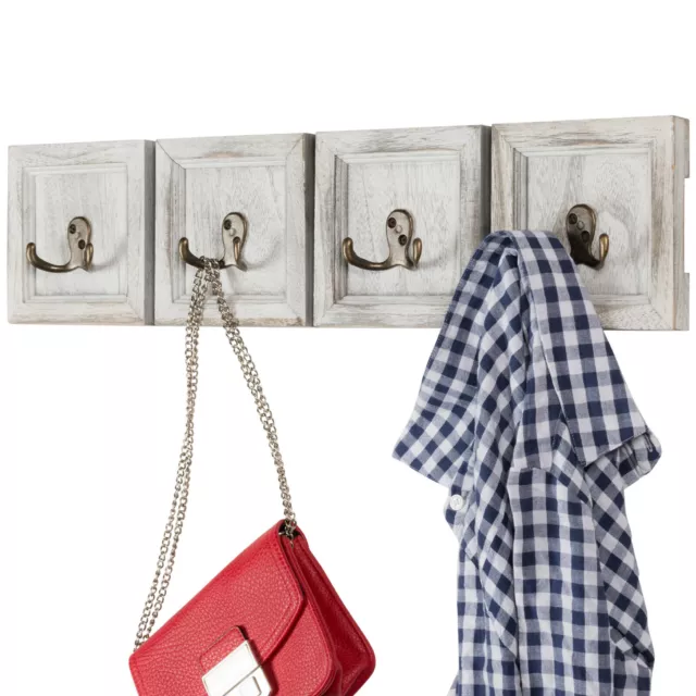 Rustic Wall Mounted Coat Rack with 4 double hanging hooks 24"x6"