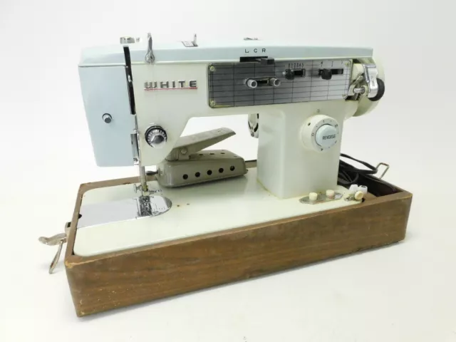 Vintage White Deluxe Zig Zag Sewing Machine. Works Great! Minor expose wire  READ