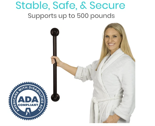 Safety Metal Grab Rail Bar Disability/Injury/Elderly - Black Satin - 24 Inch