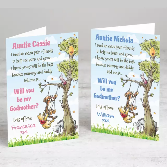 Personalised Winnie The Pooh Will You Be My Godmother Godfather Godparents Card